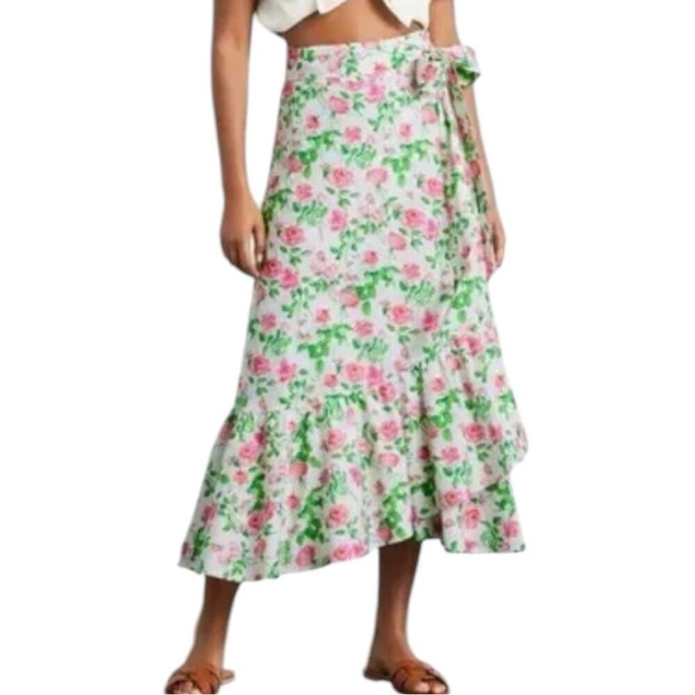 Hill House The Mirabel Midi Skirt in Pink Roses Size XS NWT
